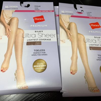 Hanes Premium Silky Ultra Sheer Lightest Coverage Toeless Pantyhose Nude Lge (4)