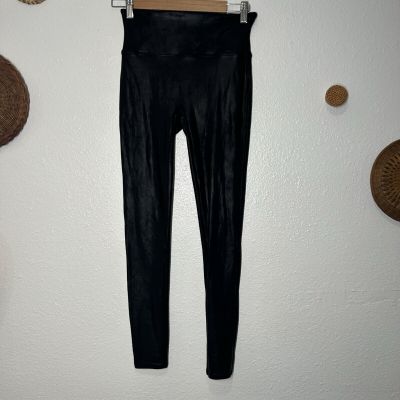 Spanx Faux Leather Leggings Womens Medium Black Mid Rise Punk Rock Goth Biker