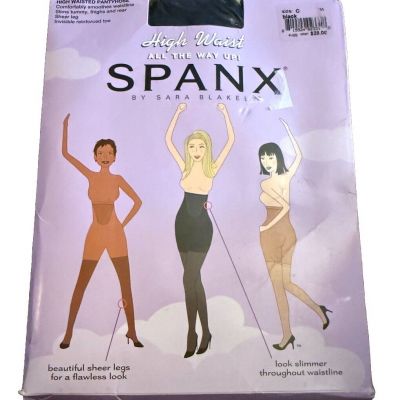 Spanx High Waist All The Way Up Black Pantyhose Size C New In Package