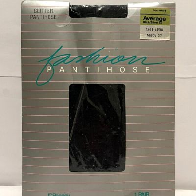 JC Penny Pantyhose Size Long Black & Silver Glitter Vintage New In Package