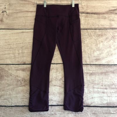 Lululemon Practice Daily Crop Leggings Womens 4 Purple Ruched Pockets