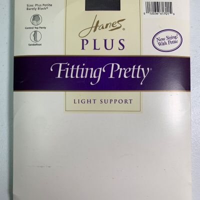 Vintage Hanes PLUS PETITE Fitting Pretty Light Support Pantyhose Barely Black