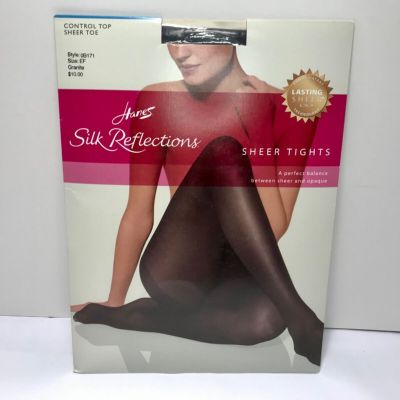 Hanes Silk Reflections Sheer Toe Tights Pantyhose Granite Control Top SZ EF