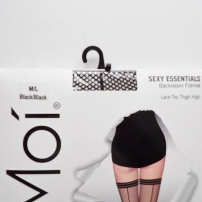 MeMoi Sexy Essentials Backseam Fishnet Lace Top Thigh High Stockings Black New
