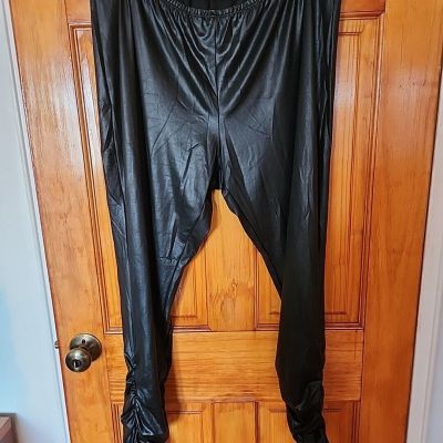 Women Black Faux Leather Leggings Shiny Pants Trousers Stretch Size 2X-3X NWOT