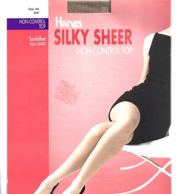 NEW Hanes Silky Sheer Non-Control Top Pantyhose Sandalfoot Size AB, Buff Color