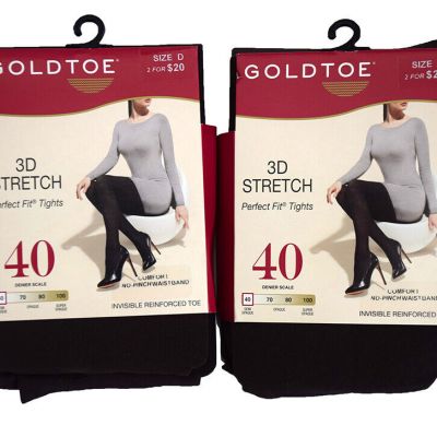 Lot of 2 Pairs GOLD TOE 3D Stretch Perfect Fit Tights Size D 155-195 lbs Coffee
