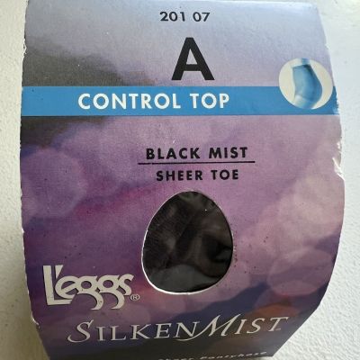 Leggs Silken Mist Control Top Panty Hose Black Mist Size A Sheer Toe