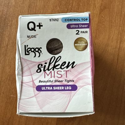 L’eggs Silken Mist Sheer Ultra Sheer Tights 2 Pair Nude Control Top Q+ Pantyhose