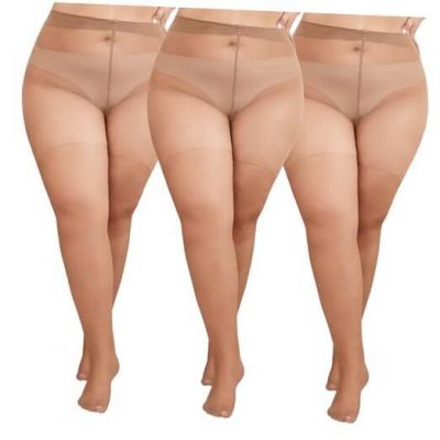 Plus Size Sheer Tights for Women,20D Ultra Thin High Waist 3X-Large Brown-3pcs