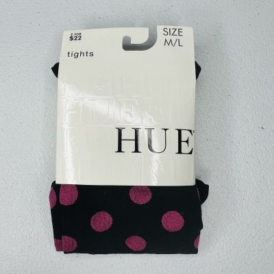 NWT Hue Women's Polka Dot Control Top Tights Size M/L Black/Rose