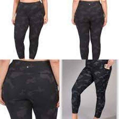 Yogalicious sz 1X high rise butter soft black grey camo crop leggings w/ pockets