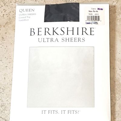 Berkshire Ultra Sheers pantyhose, 5x-6x, Queen Stockings Control Top Navy Blue