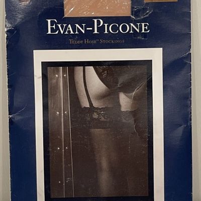Vtg 100perc Nylon “Evan-Picone” Teddy Hose Stockings, Nude With White Lace Trim, S