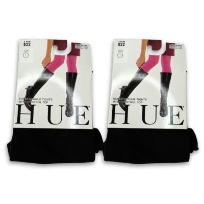 HUE Black Super Opaque Tights w/Control Top Womens Size 1 #U6620Z ~ 2 Pairs New