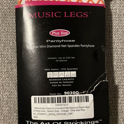 MUSIC LEGS Plus Size Mini Diamond Net Spandex Pantyhose • Orange • NEW
