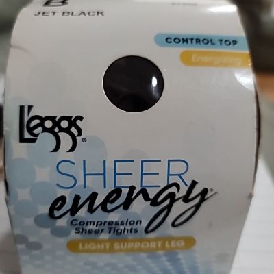 Leggs Sheer Energy B Compression Tights Black Pantyhose 97960 Light Support NIB