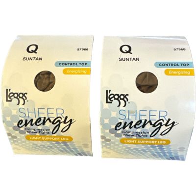 Leggs Sheer Energy Control Top Pantyhose Suntan 2 Pairs Size Q
