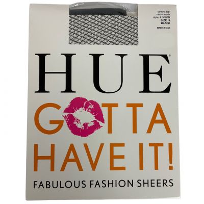 HUE Gotta Have It Control Top Sheer Patterned Tights Sz 3 Large Black Micro Mesh