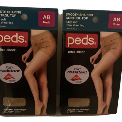 Peds AB Nude Pantyhose Smooth Shaping Control Top Sheer Leg Sandal Toe 2 Pack