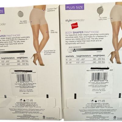 Hanes Women Body Shaper Pantyhose Silky Sheer Leg 1 Pair Black Plus Size 1X/2X