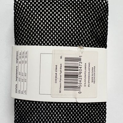 Hanes Fashion Textured Tights - Black Fishnet Style - Non Control Top, M/L
