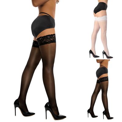 Sheer Knee High Women Thigh High Stockings Silicone Lace Top Silky Semi Sheer