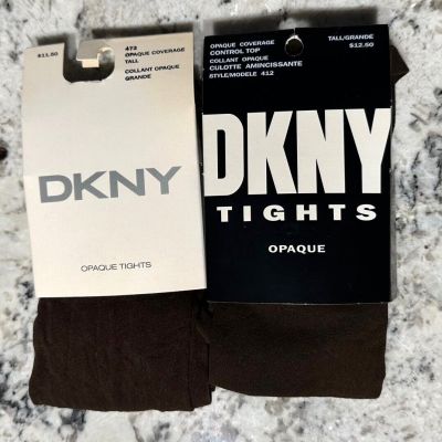 DKNY Women's NOS Tights Opaque Control Top Chocolate Brown Tall Grande Lot of 2