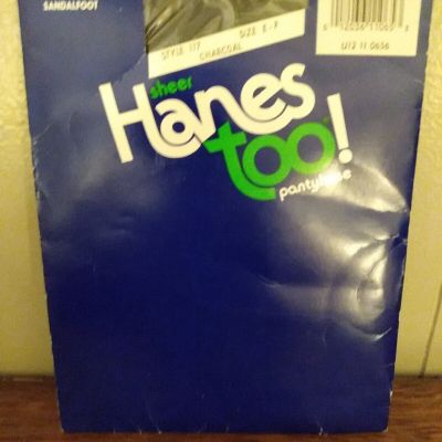 Vintage Hanes Too Day Sheers Sandalfoot Charcoal Size EF Pantyhose Unopened