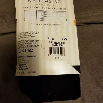 White Stag Matte Opaque Microfiber Size 3 Tights 155-214 lbs Black Nylon Blend