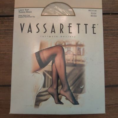Vassarette Lace Top Thigh High Size Medium Nude Stockings
