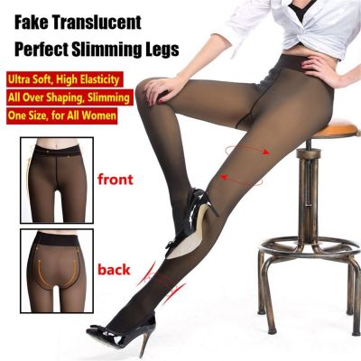 Women Leggings Black Fake Translucent Warm Fleece High Elasticity Slimming