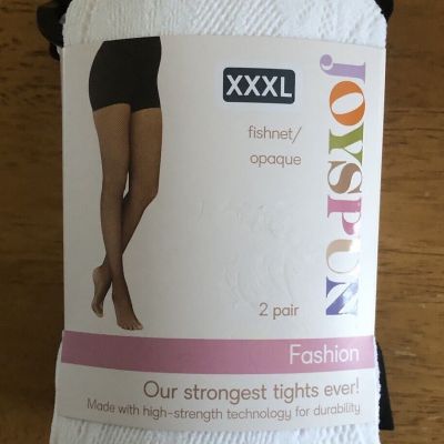 2 pair Joyspun Fashion Tights White Fishnet Lace & Black Opaque Size XXXL