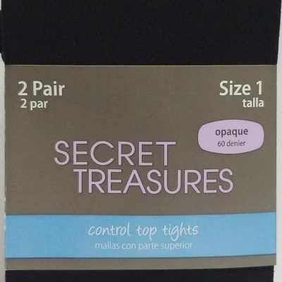 Secret Treasures Control Top Tights Opaque 2 Pair Black Size 1 (LOC TUB Sock)