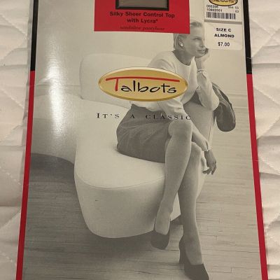 Talbots Silky Sheer Control Top With Lycra Size C - ALMOND Sandal toe Pantyhose