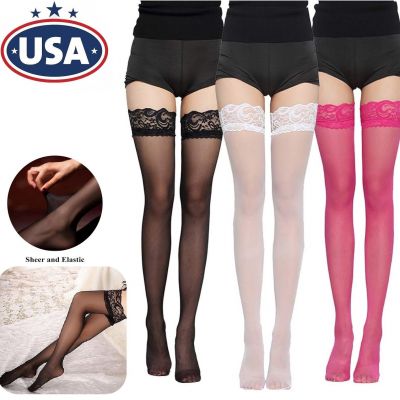 Lady's Lace Top Stay Up Stockings Thigh-High Sheer Pantyhose Stockings Women USA