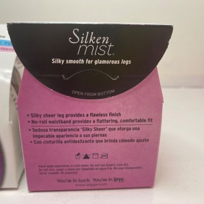 (2)L'eggs Silken Mist Silky Sheer Leg no roll waistband Tights/Hosiery Nude Q Lg