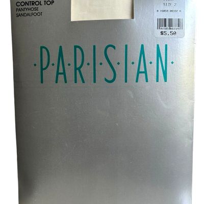 Vintage Parisian Ultra Sheer Control Top Pantyhose Ivory Size 2 Sandalfoot 90's
