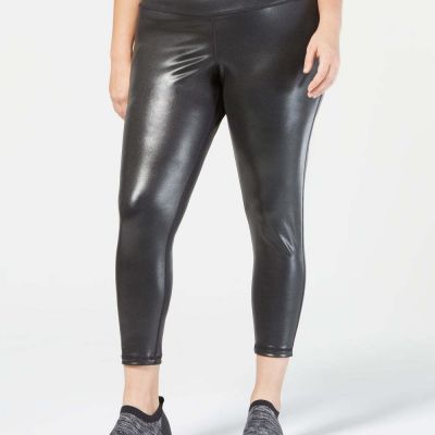 allbrand365 designer Womens Plus Size Shiny Cropped Leggings size 2X Color Black