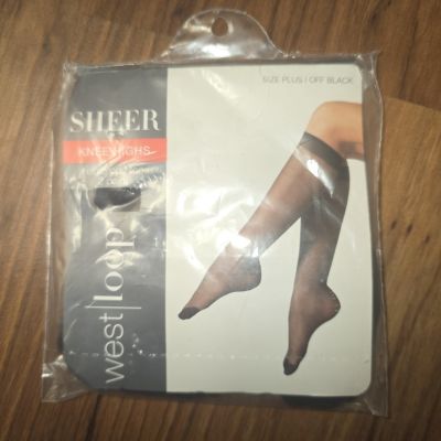 West Loop Basics Knee Highs Women Off Black Sheer toe Plus Size