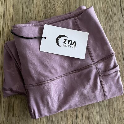 ZYIA Active Lilac Purple Floral Capri Workout Pockets Leggings Women 12 NEW NWT