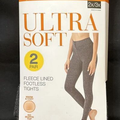 2PR Fleece Lined Tights Black & Heather Blissful Benefits by Warner's Ultra Soft