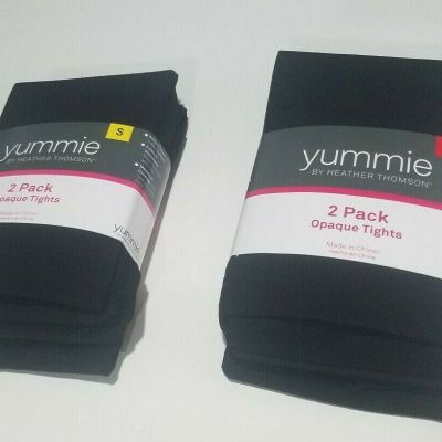 Womens Yummie Heather Thomson 2 pk Black Opaque Nylon Tights Size S M