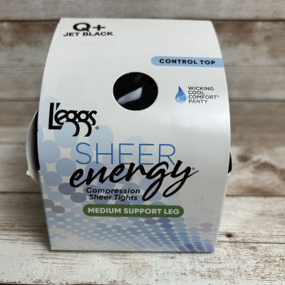 L’eggs Sheer Energy Control Top Pantyhose Size Q+ JET BLACK, NIP