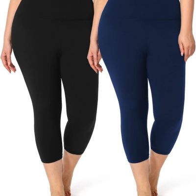 Women's 2 Piece Plus Size Capri Yoga Leggings X-Large, 2-2 Pack Black+navy