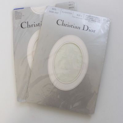 Christian Dior VTG Two (2) Pack White Ultrasheer & Polk Dots Pantyhose Size 2