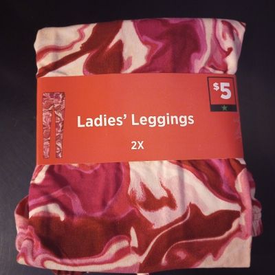 Pink Marble Ladies 2X (20-22) Leggings Soft, Stretchy, Comfortable