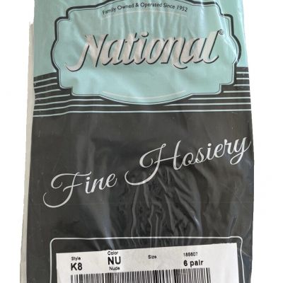 National Stockings Womens Nude Style K8 Fine Hosiery Knee High 6 Pair Nylon NEW