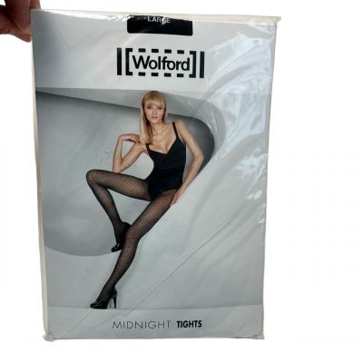 Wolford Midnight Tights 17041 Pearly Dots Honeycomb Pattern Black Large NEW RARE