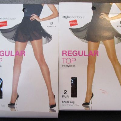 4 Pairs Hanes Style Essentials Regular Top Pantyhose Jet Black Size B - NEW NIP